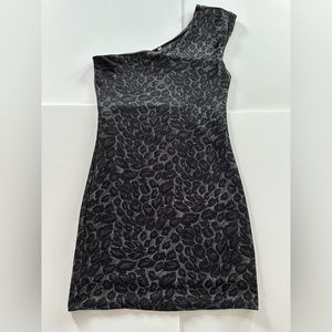 TRAC Sparkle Party Stretch One-Shoulder Mini Dress, Black and Grey Size S